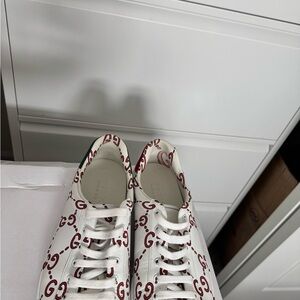 Gucci White Sneakers with Red Logo